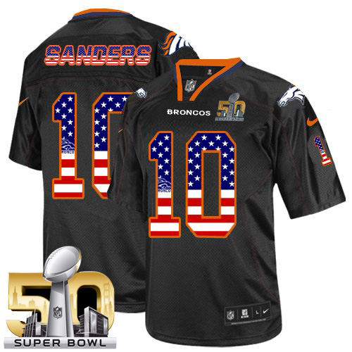 Men's Limited Emmanuel Sanders Super Bowl L Nike Jersey Black - #10 USA Flag Fashion NFL Denver Broncos